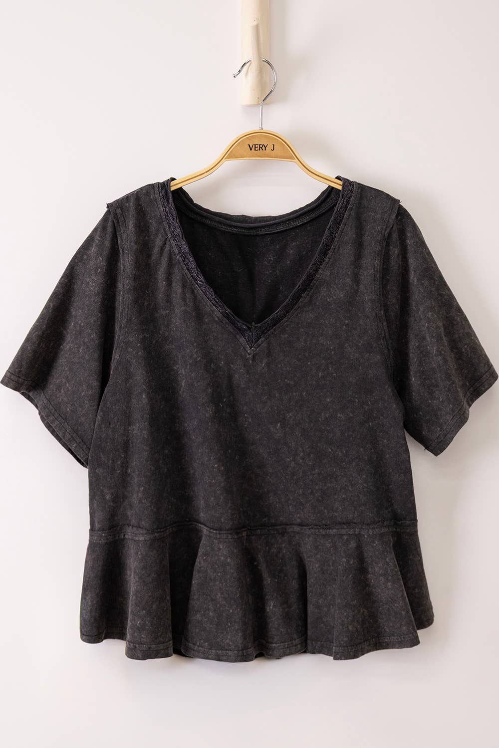 Mineral Washed V-Neck Girly Top