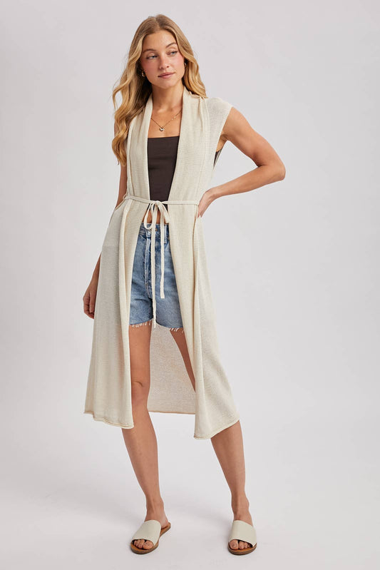 Sleeveless Belted Vest Cardigan