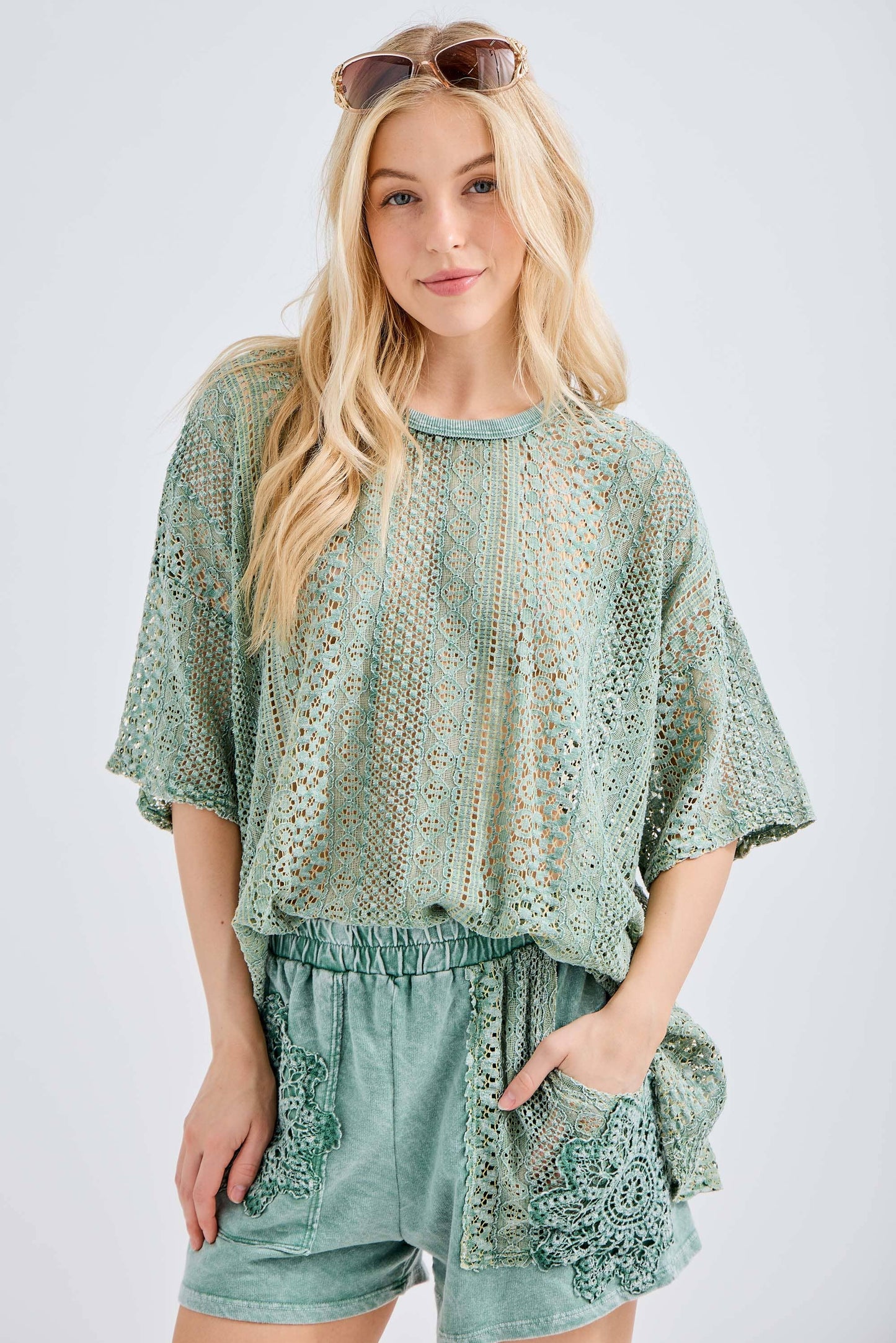Mineral Washed Lace Blouse
